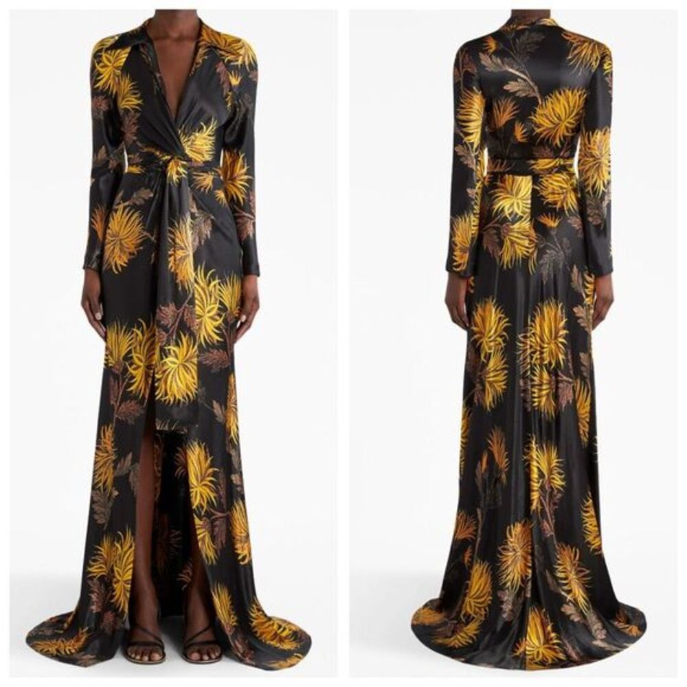 ETRO DAHLIA Floral V-Neck Dress Size 40 / US 4